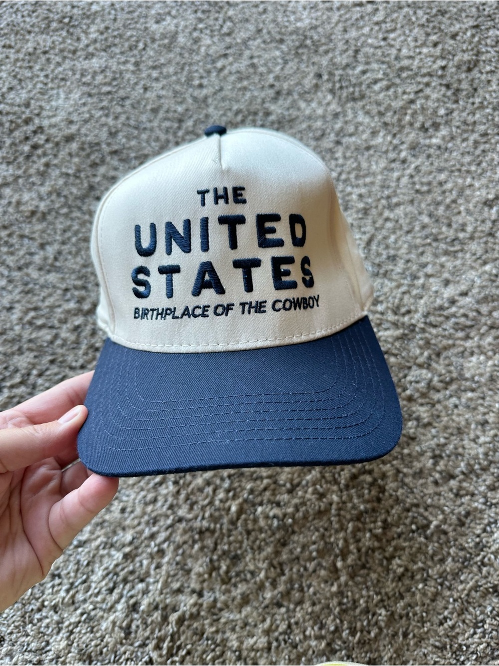 OTTO Two-Tone Beige and Navy Trucker Cap - 'United States' Embroidery